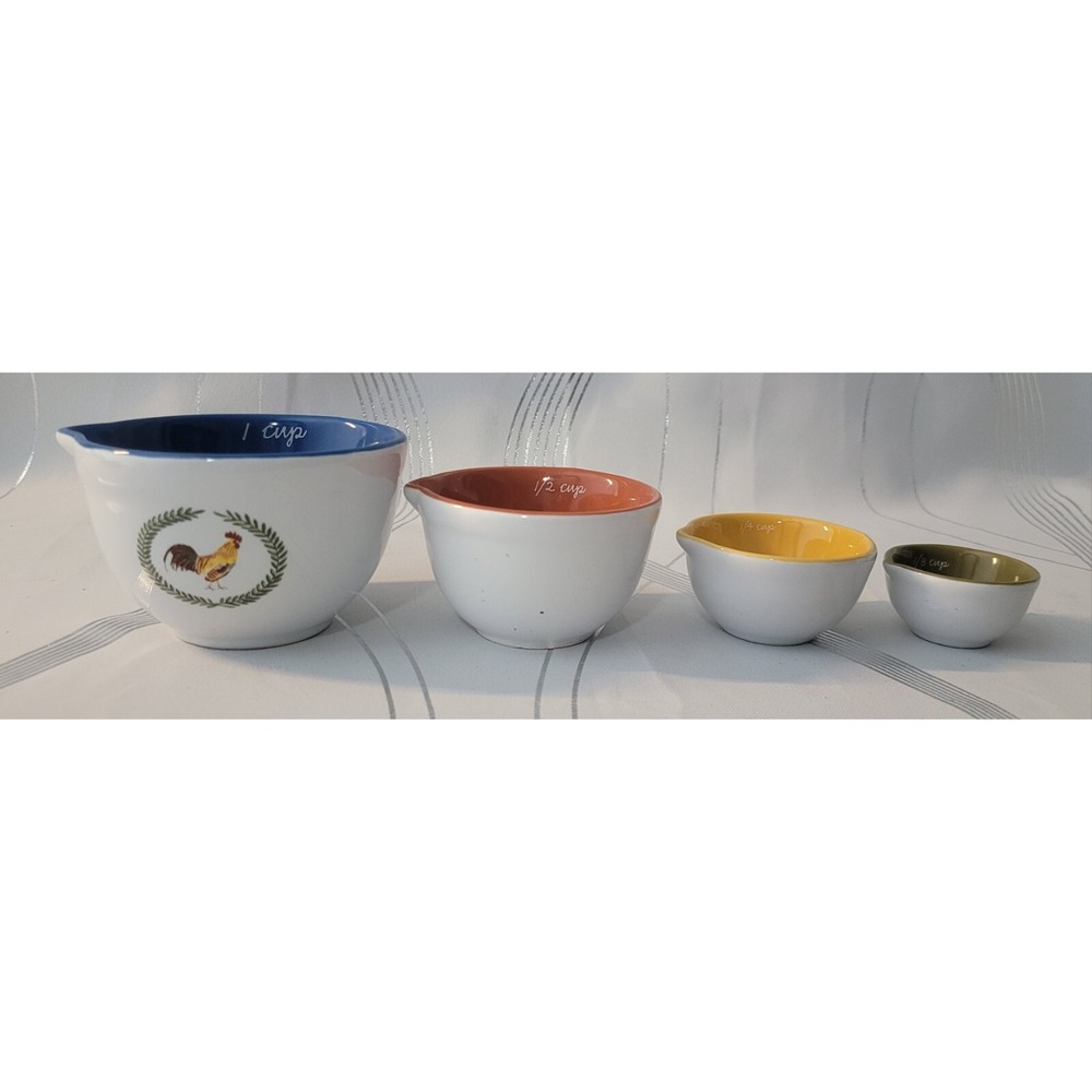Ceramic Multicolor Tuscan Kitchen Measuring Cup Bowls Set of 4 Rooster Design